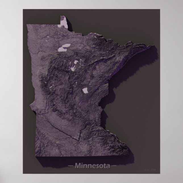 Purple relief map of Minnesota Poster (Front)