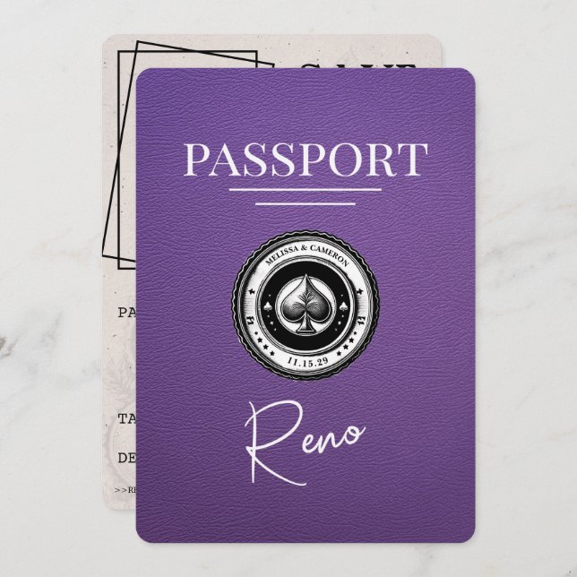 Purple Reno Passport Save The Date (Front/Back)