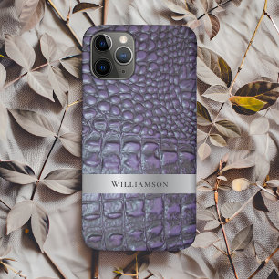 Purple Reptile Digital Leather Silver Metal iPhone 11 Pro Case