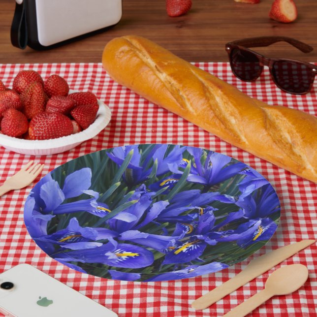 Purple Reticulated Irises Floral Paper Plate (Picnic)