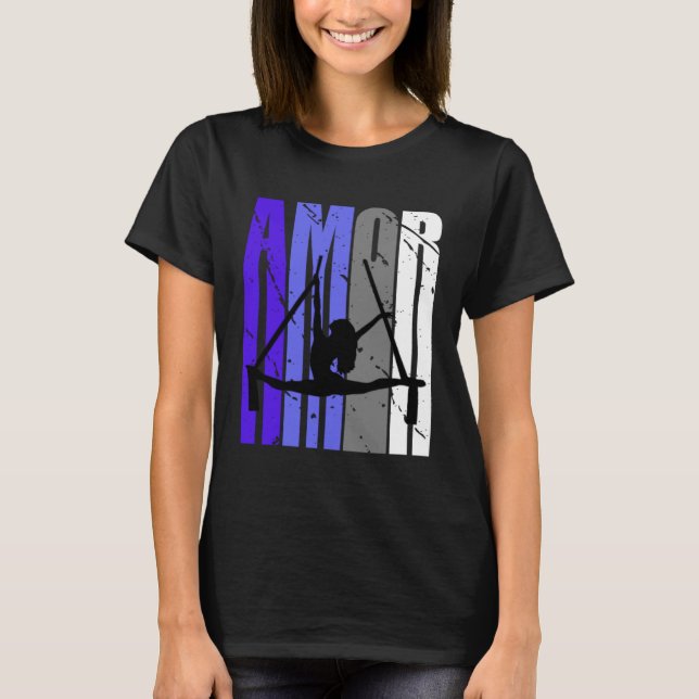 Purple Retro Amor Air Yoga Fan Aerialist Squad Vin T-Shirt (Front)
