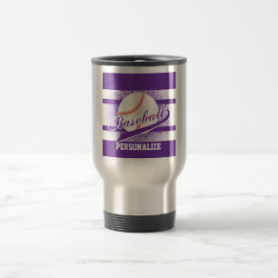 Purple Retro Baseball Style Travel Mug
