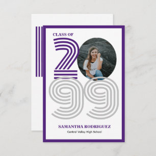 Purple Retro Big Numbers Graduation Photo Invitation