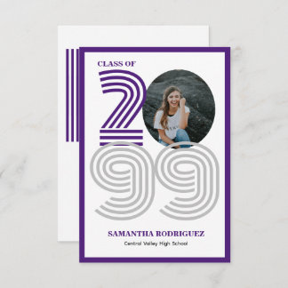 Purple Retro Big Numbers Graduation Photo Invitation
