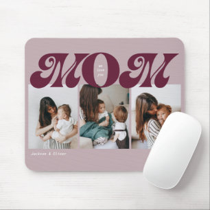 Purple Retro Bold Mom 3 Photo Collage Mouse Mat