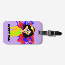 Purple Retro Cartoon Girl Luggage Tag