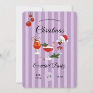 Purple Retro Christmas Cocktail Party Invitation