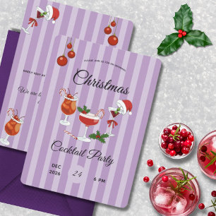 Purple Retro Christmas Cocktail Party Invitation