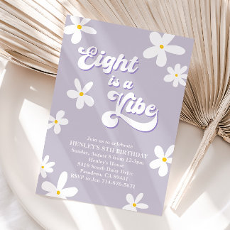 Purple Retro Daisy Eight Is A Vibe Birthday Invitation