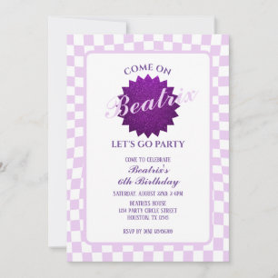 Purple Retro Doll Birthday Invitation