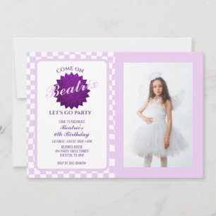 Purple Retro Doll Photo Birthday Invitation