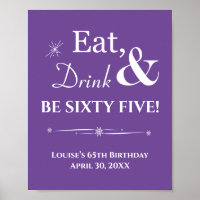 Purple Retro Eat Drink Sixty Five 65th Birthday