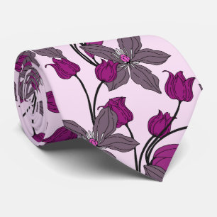 Purple retro ethnic elegant flower pattern tie