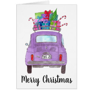 Purple Retro Fiat 500  with Christmas Gifts