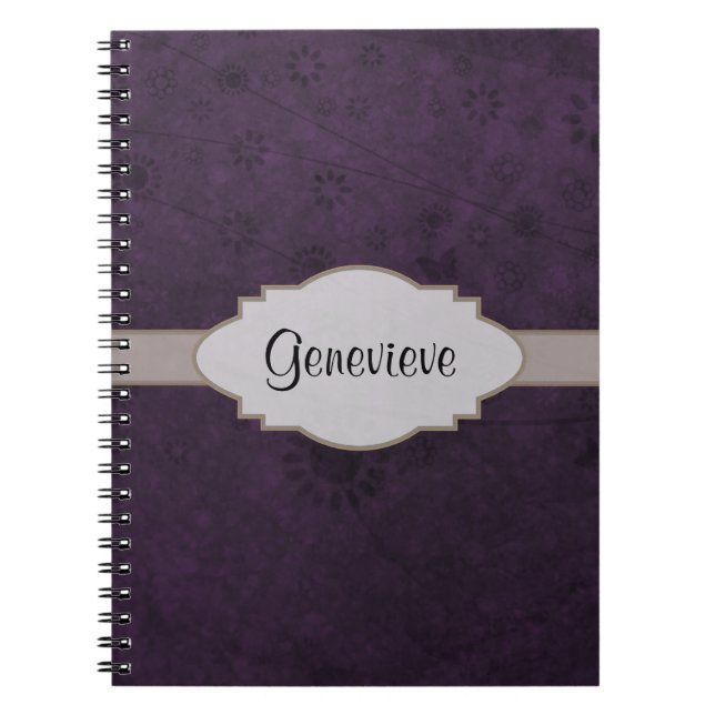 Purple Retro Floral Abstract Nameplate Notebook (Front)