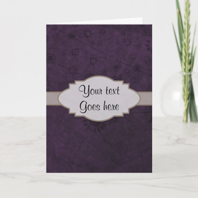 Purple Retro Floral Abstract Nameplate Thank You Card (Front)