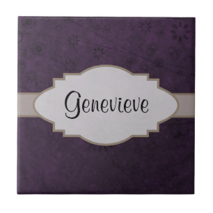 Purple Retro Floral Abstract Nameplate Tile