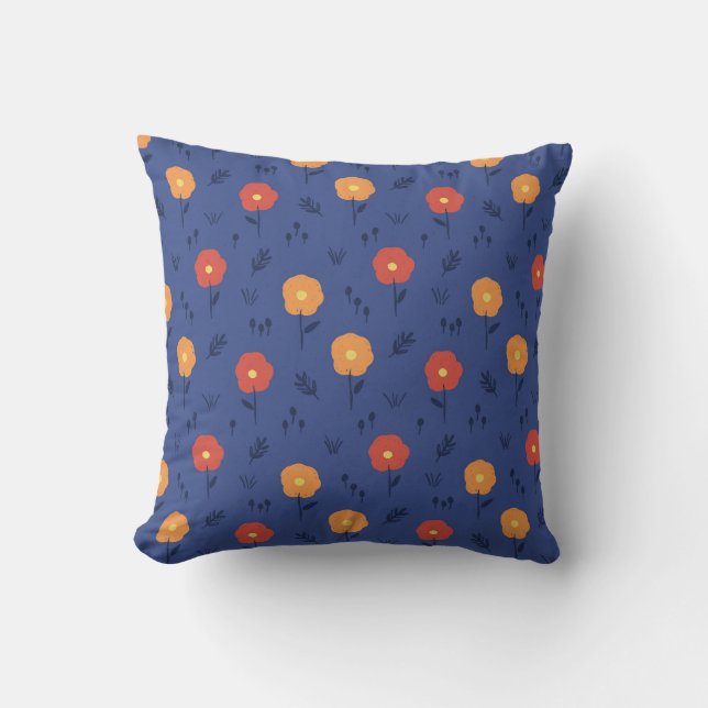 Purple Retro Flower Art Pattern Aesthetic Flower Cushion (Front)