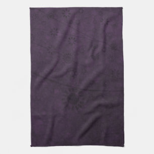 Purple Retro Flowers and Butterflies Abstract Tea Towel
