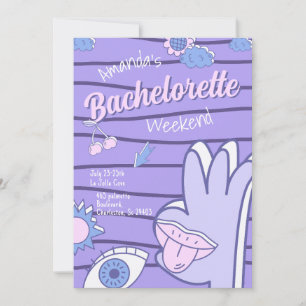 Purple Retro Fun Bachelorette Weekend Invitation