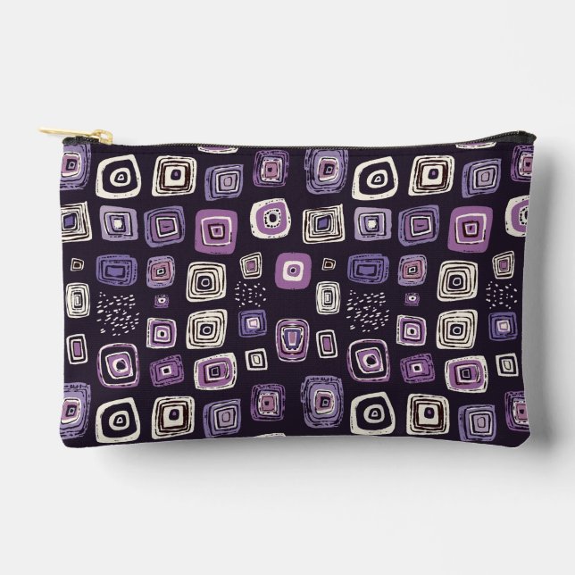 Purple Retro Geometric Pattern Accessory Pouch (Front)