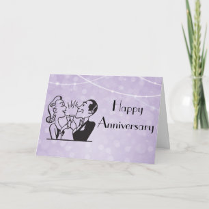 Purple Retro Glitter Lights Couple Toasting Card