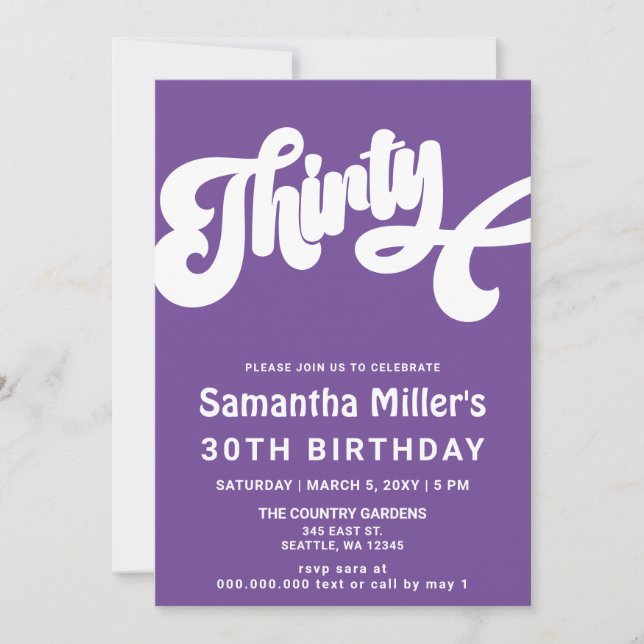 Purple Retro Groovy Photo 30th Birthday Party Invitation (Front)
