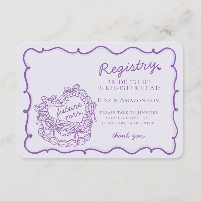 Purple Retro Heart Coquette Cake Registry Insert (Front)