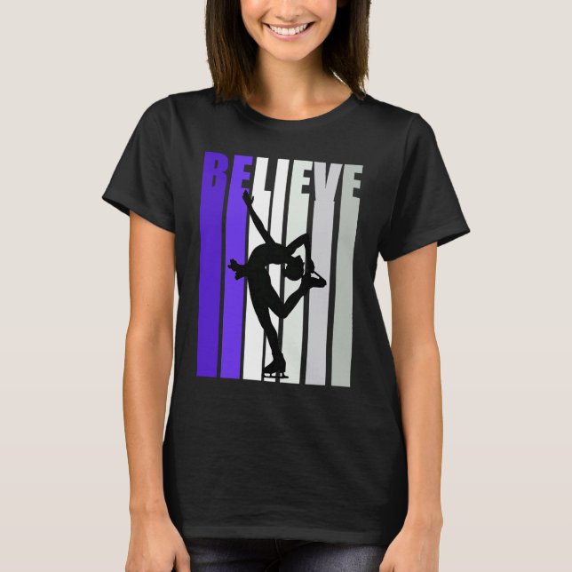 Purple Retro Motivational Girls Ice Skating Dancin T-Shirt (Front)