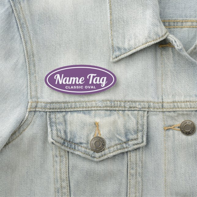 Purple Retro Oval Classic Name Tag (In Situ)