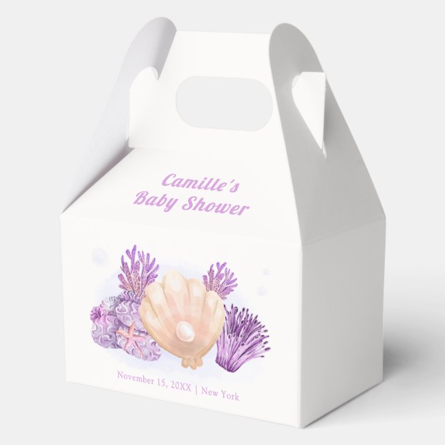 Purple Retro Pearl Seashell Baby Shower   Favour Box (Front)