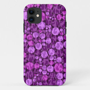 Purple Retro Polka Dots Leopard Print iPhone 11 Case