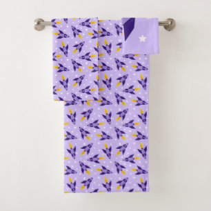 Purple Retro Rocket Bath Towel Set