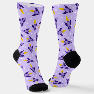 Purple Retro Rocket Crew Socks