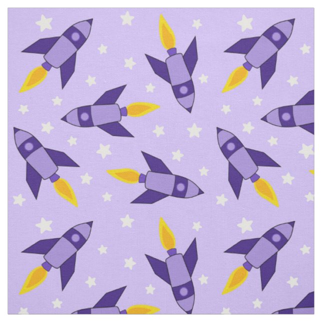 Purple Retro Rocket Fabric (Swatch)