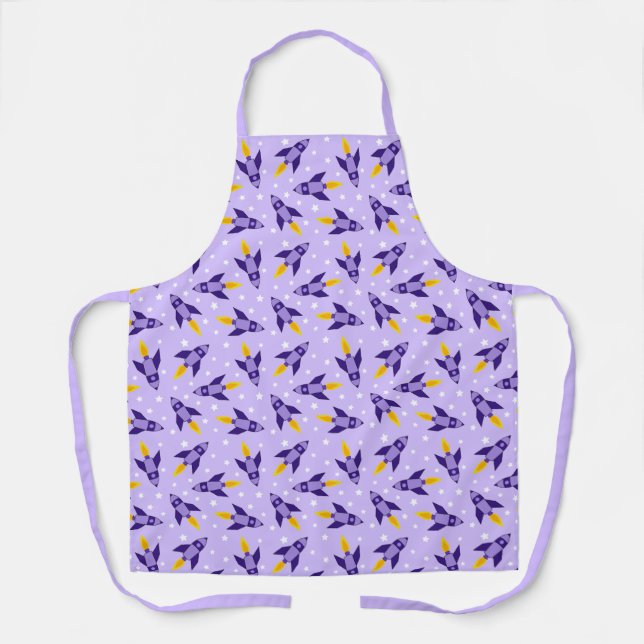 Purple Retro Rocket Pattern Apron (Front)