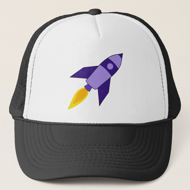 Purple Retro Rocket Trucker Hat (Front)