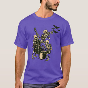 Purple Retro Skeleton Band Halloween  T-Shirt