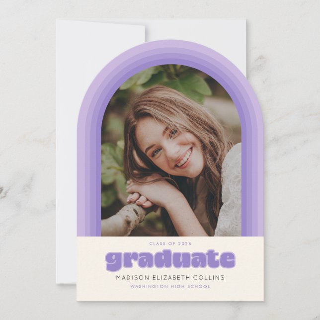 Purple Retro Striped Arch Graduation Announcement (Front)