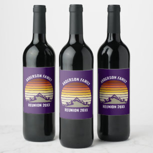 Purple Retro Sunset Mountain Custom Party Wine Label