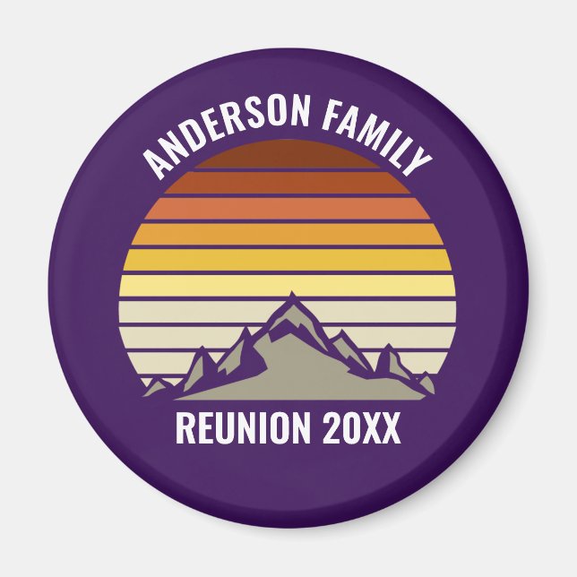 Purple Retro Sunset Mountain Customised Magnet (Front)