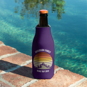 Purple Retro Sunset Mountain Personalised Bottle Cooler