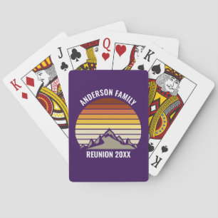 Purple Retro Sunset Mountain Personalised Playing Cards
