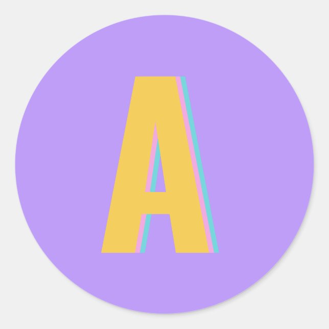 Purple Retro Typography Monogram Initial  Classic Round Sticker (Front)