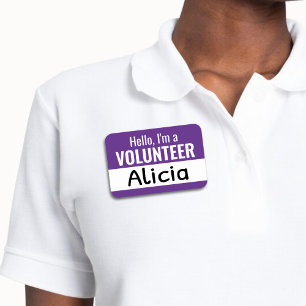 Purple Reusable Volunteer Team Member Dry Erase Name Tag
