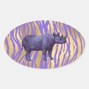 Purple Rhinoceros Animal Print Oval Sticker