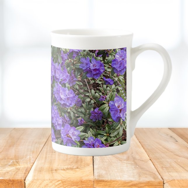 Purple Rhododendron Blooms Floral Bone China Mug (In Situ)