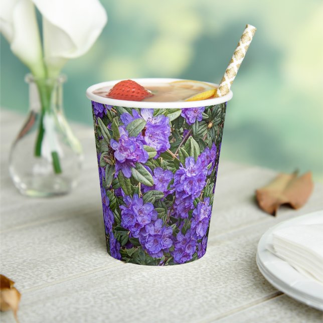 Purple Rhododendron Blooms Floral Paper Cups (Insitu)