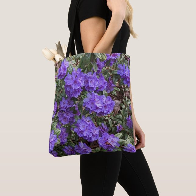 Purple Rhododendron Blooms Floral Tote Bag (Close Up)