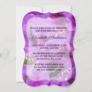 Purple Rhododendron Flowers 90th Birthday Party Invitation